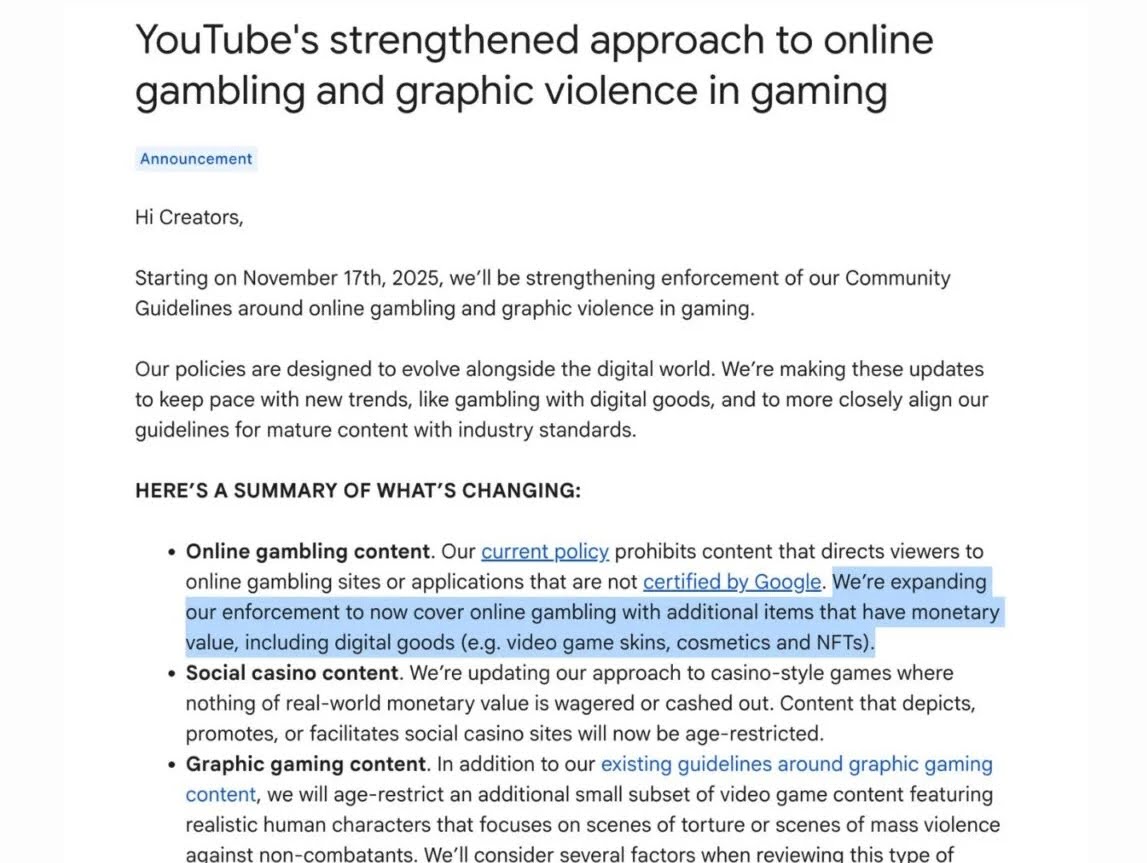 YouTube ограничит рекламу скин-гемблинга 2 YouTube ограничит рекламу скин-гемблинга